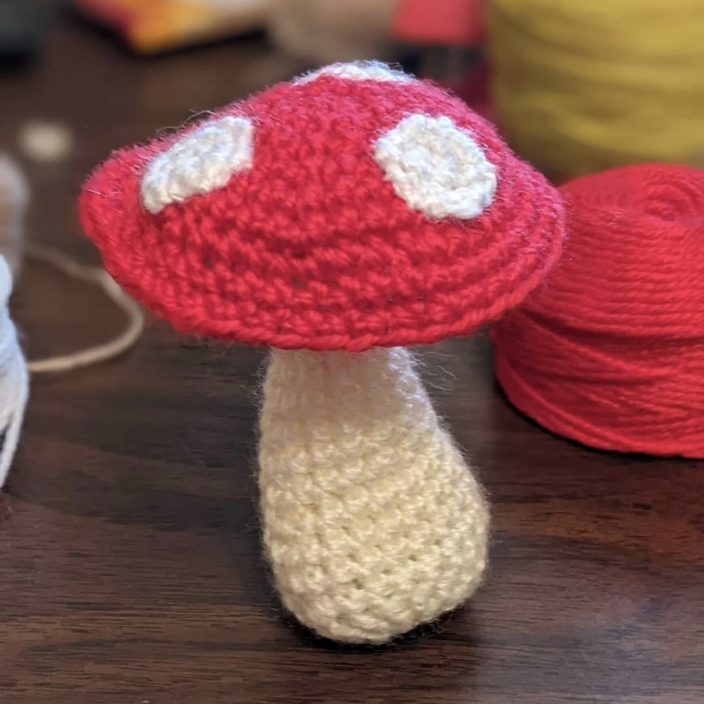 Handmade Red and White Crochet Mushroom Toy
